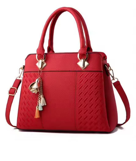 Monograma | Bolso Satchel Negro con Textura Geométrica y Detalles Dorados
