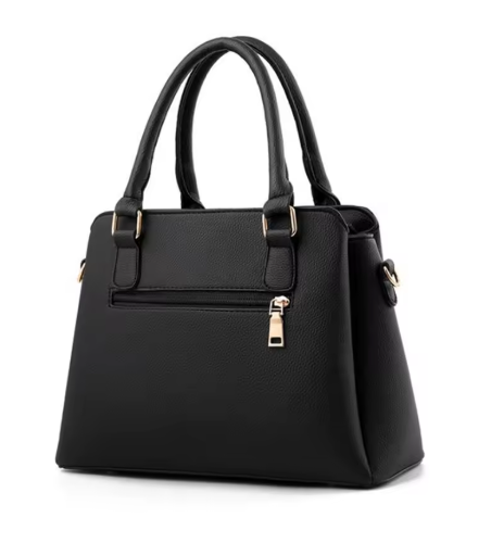 Monograma | Bolso Satchel Negro con Textura Geométrica y Detalles Dorados