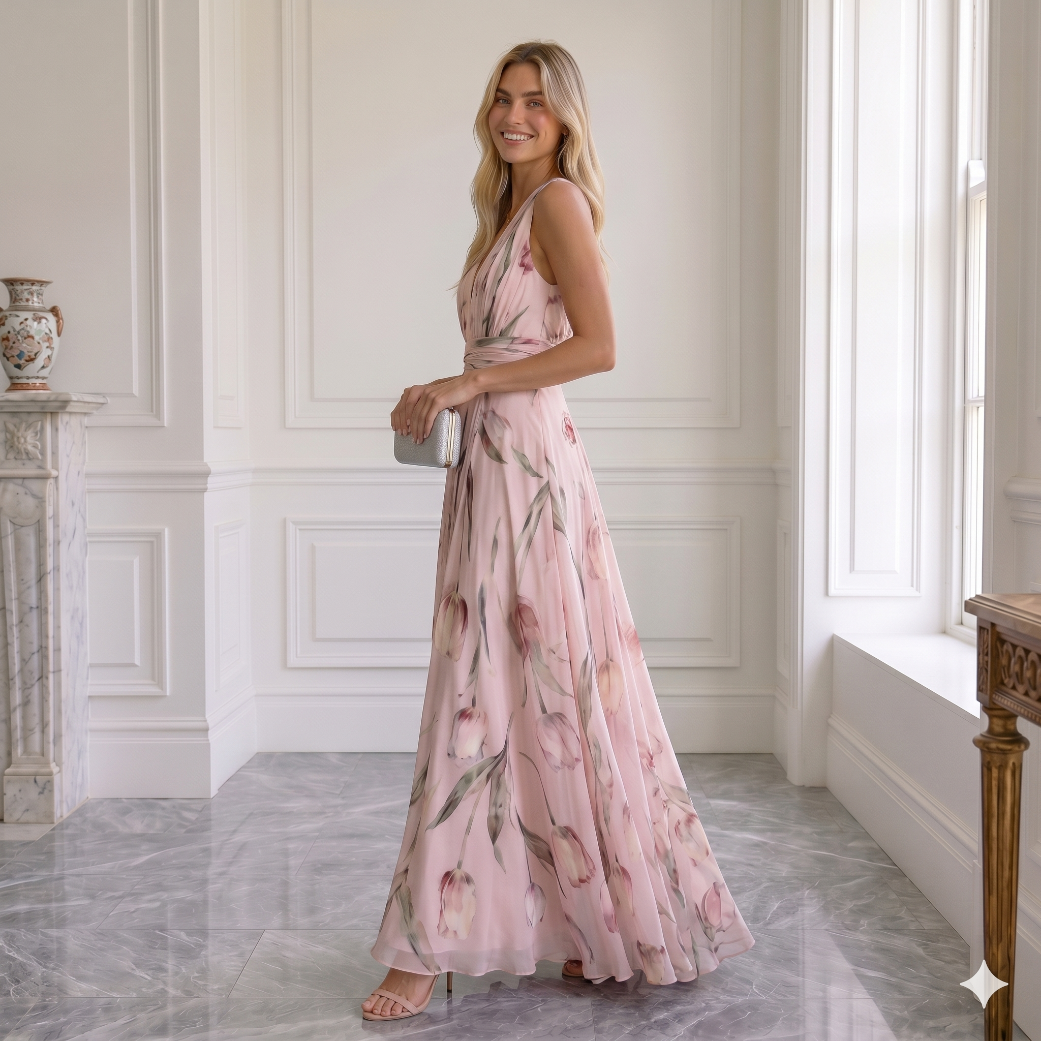 Vestido Maxi Elegante "Jardín de Tulipanes" Cuello en V