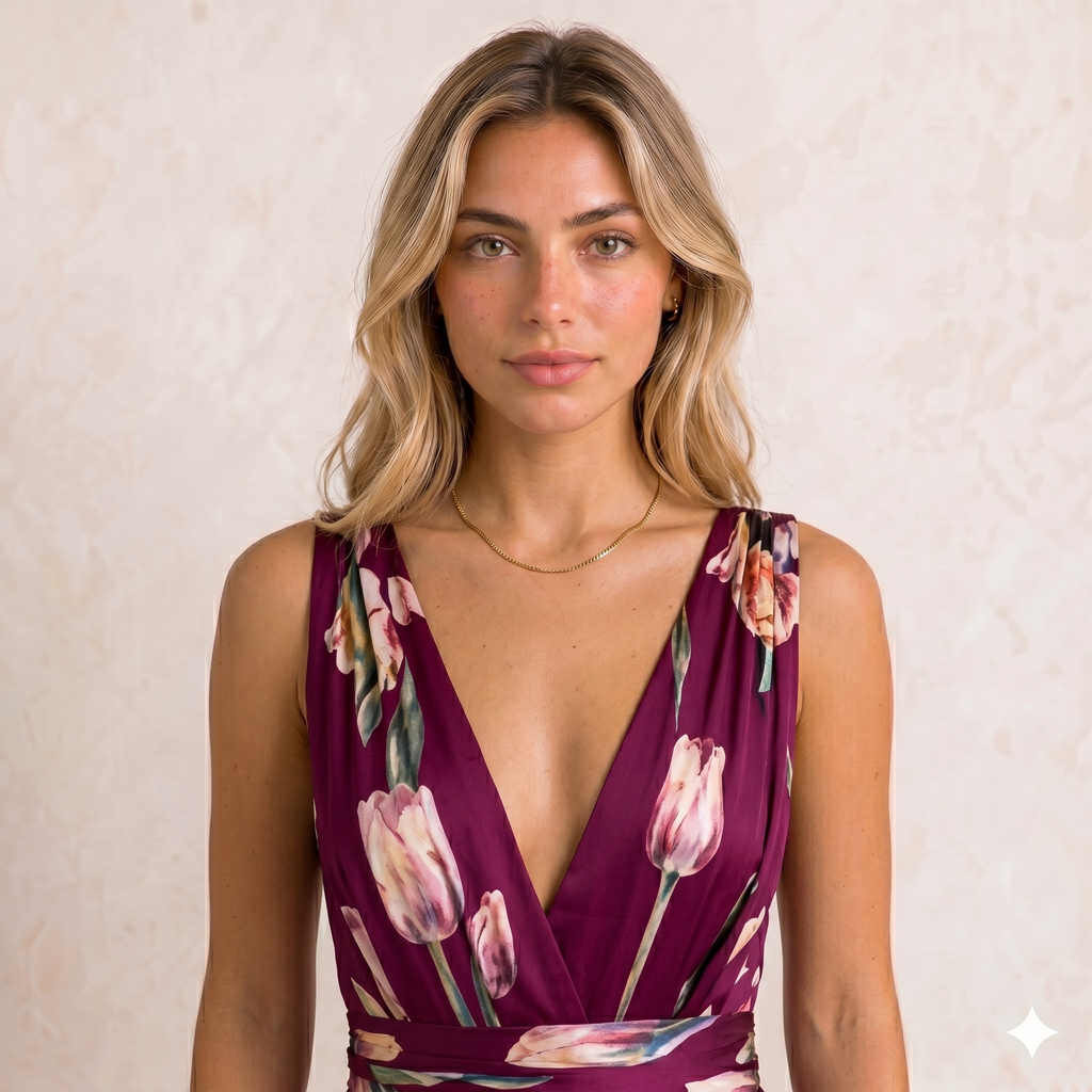 Vestido Maxi Elegante "Jardín de Tulipanes" Cuello en V