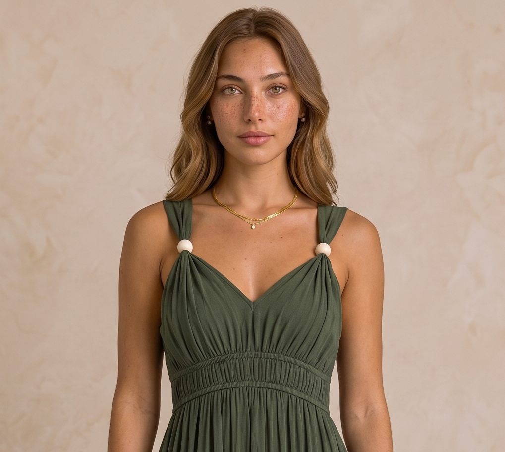 Vestido Maxi Verde Oliva Estilo Boho Chic