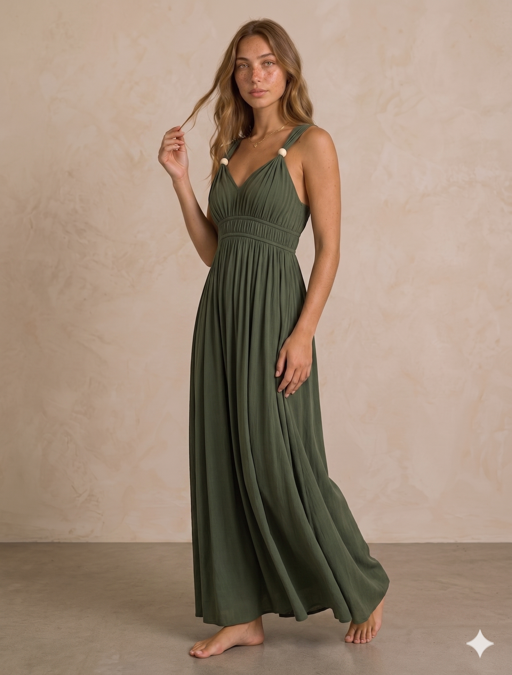 Vestido Maxi Verde Oliva Estilo Boho Chic
