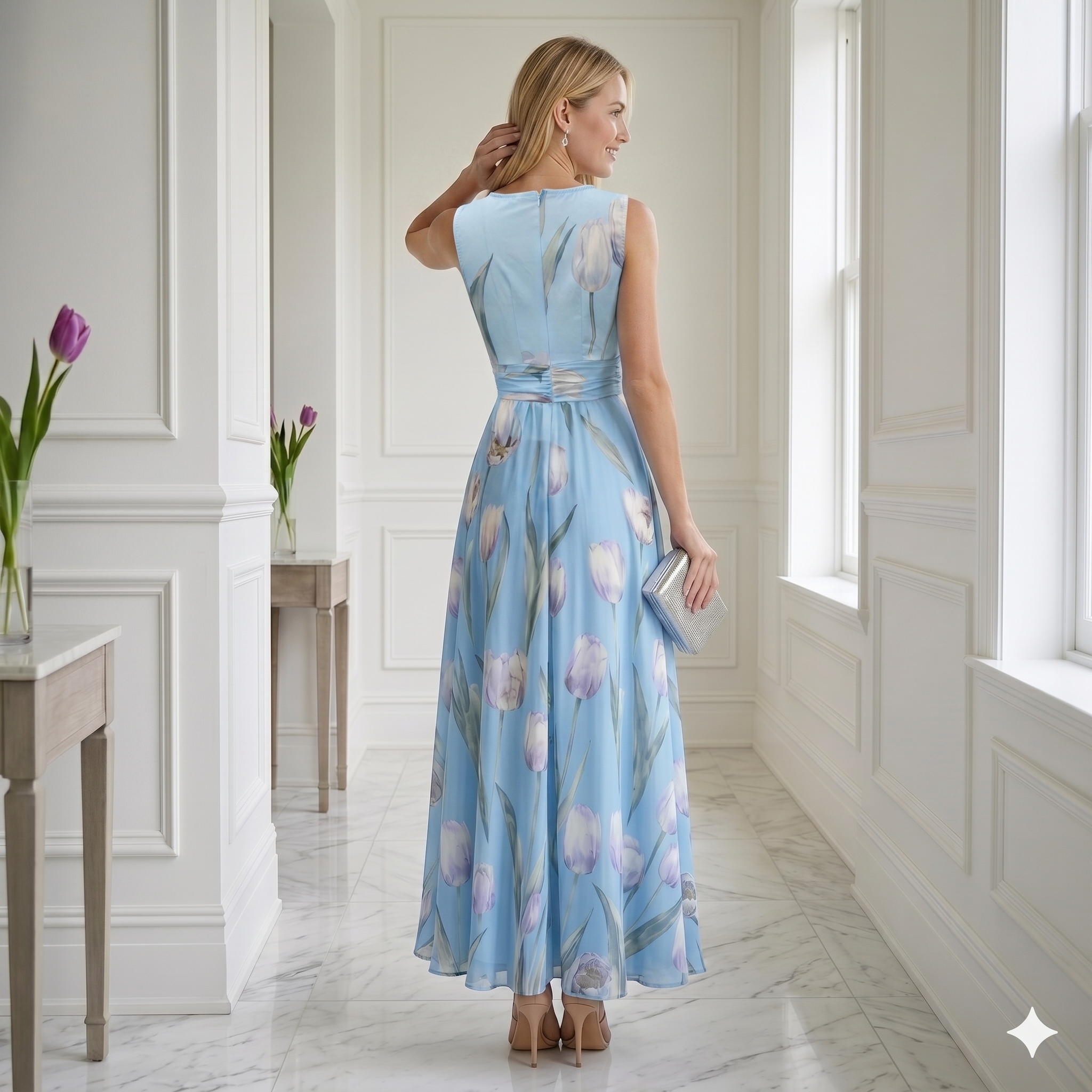 Vestido Maxi Elegante "Jardín de Tulipanes" Cuello en V