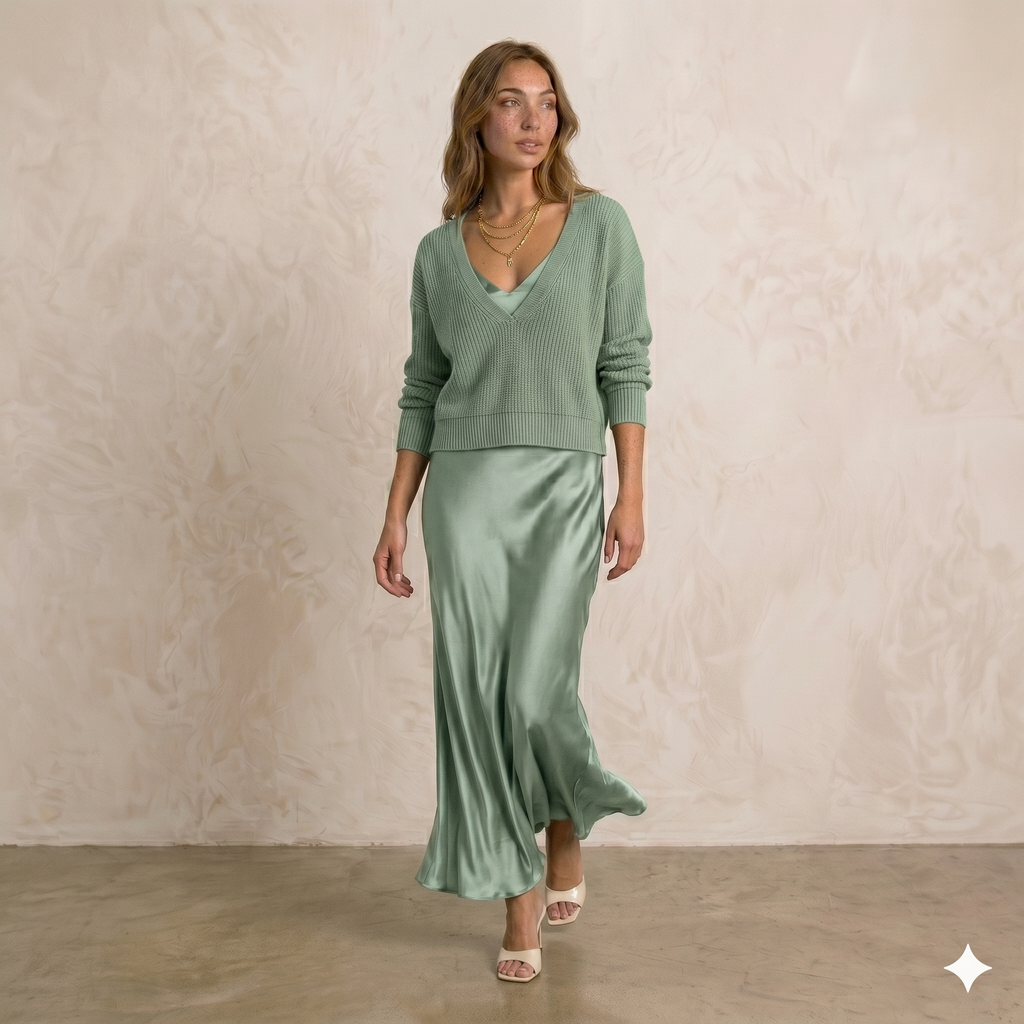 María | Vestido Satinado con Jersey Incluido