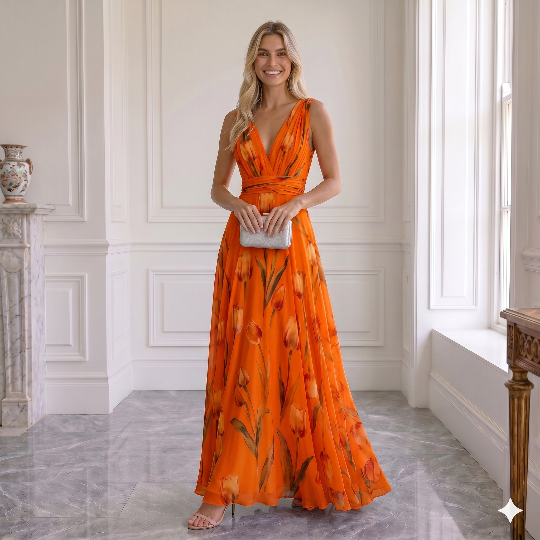 Vestido Maxi Elegante "Jardín de Tulipanes" Cuello en V