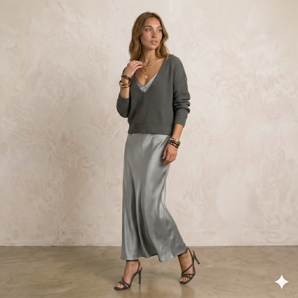 María | Vestido Satinado con Jersey Incluido