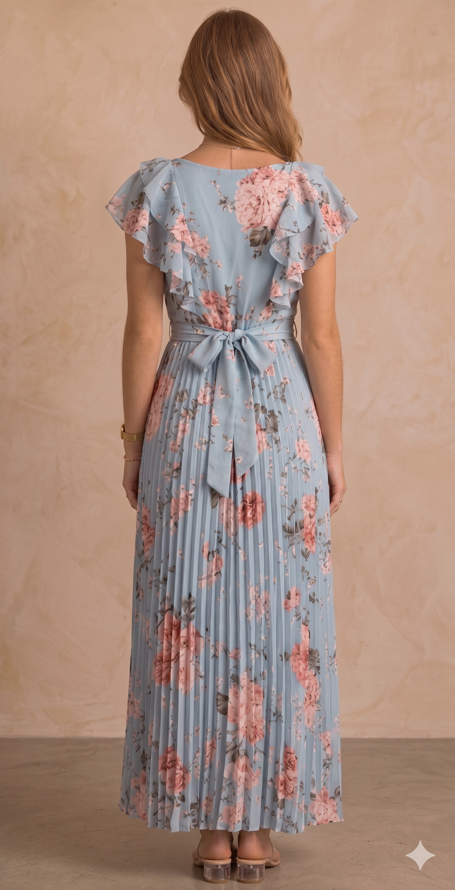 Vestido Maxi de Fiesta con Estampado Floral y Falda Plisada
