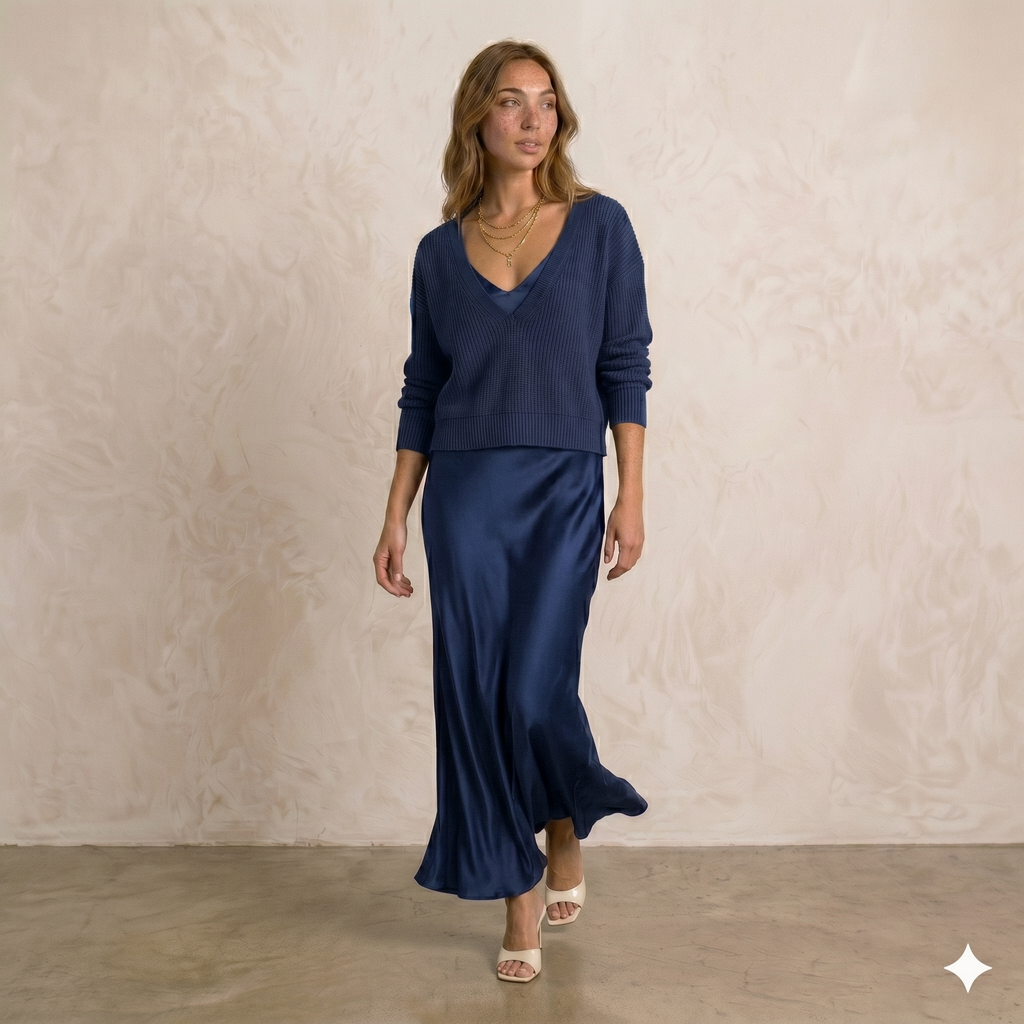 María | Vestido Satinado con Jersey Incluido