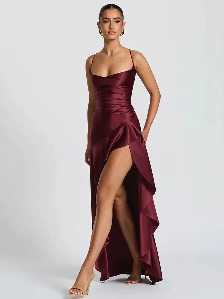 Vestido Asimétrico Efecto Satén con Espalda Descubierta: Elegancia Moderna