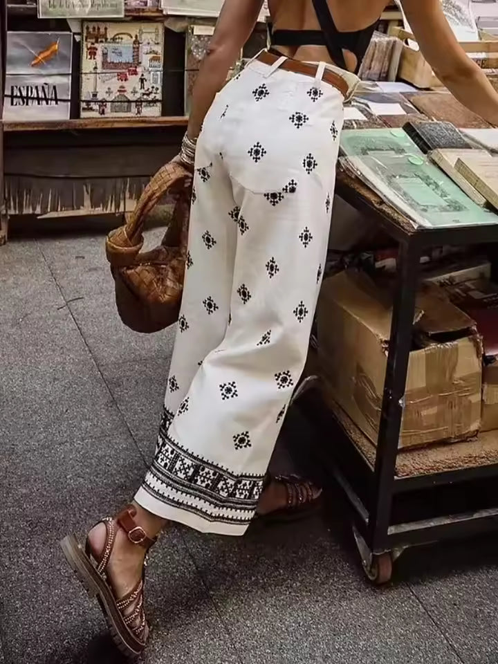Pantalones de Lino Boho Bordados: Estilo Vintage y Elegancia Relajada