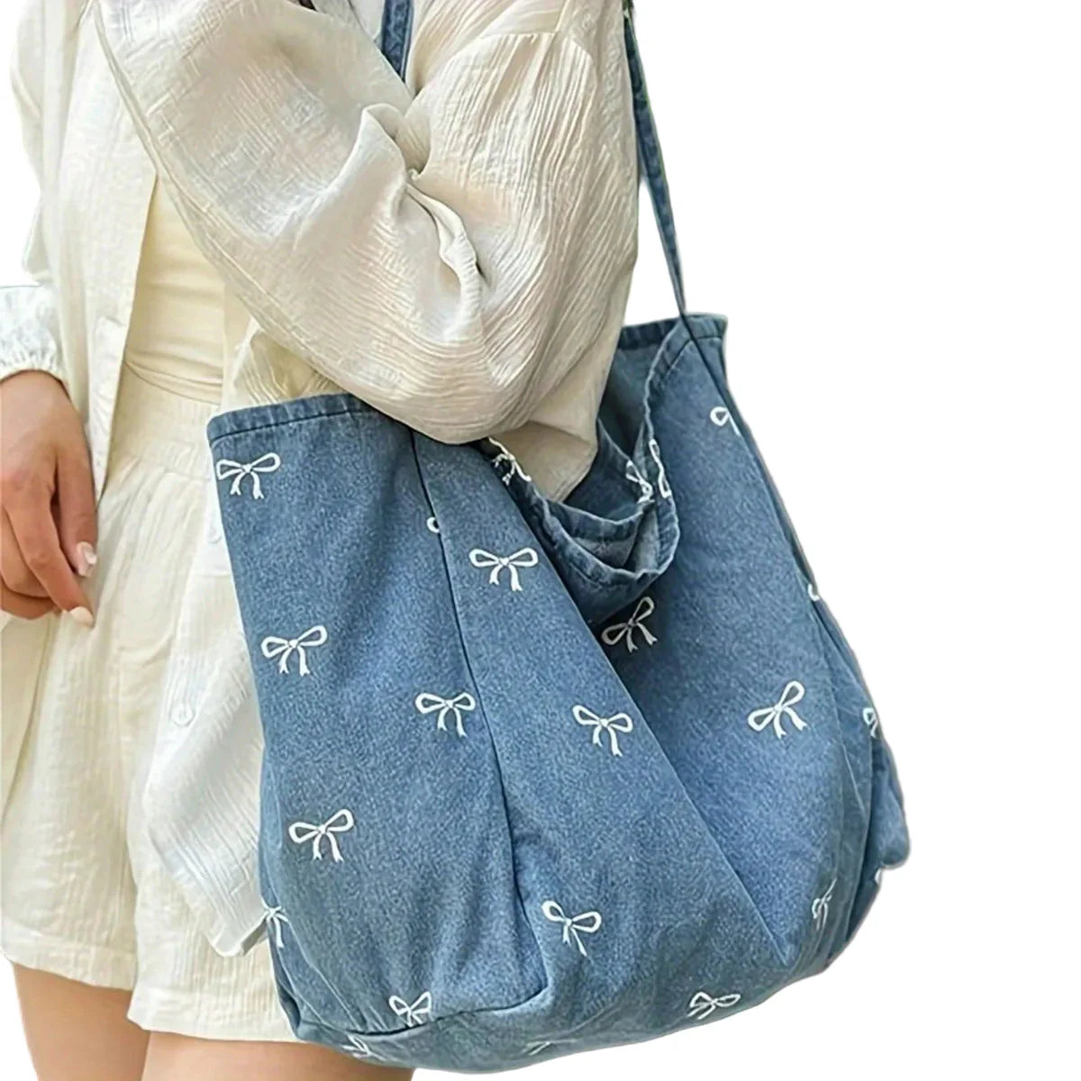 Bolso Tote Vaquero "Coquette Bows": Gran Capacidad y Estilo Casual
