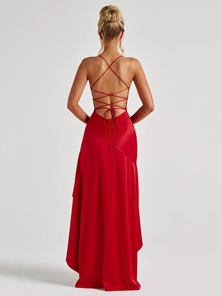 Vestido Asimétrico Efecto Satén con Espalda Descubierta: Elegancia Moderna
