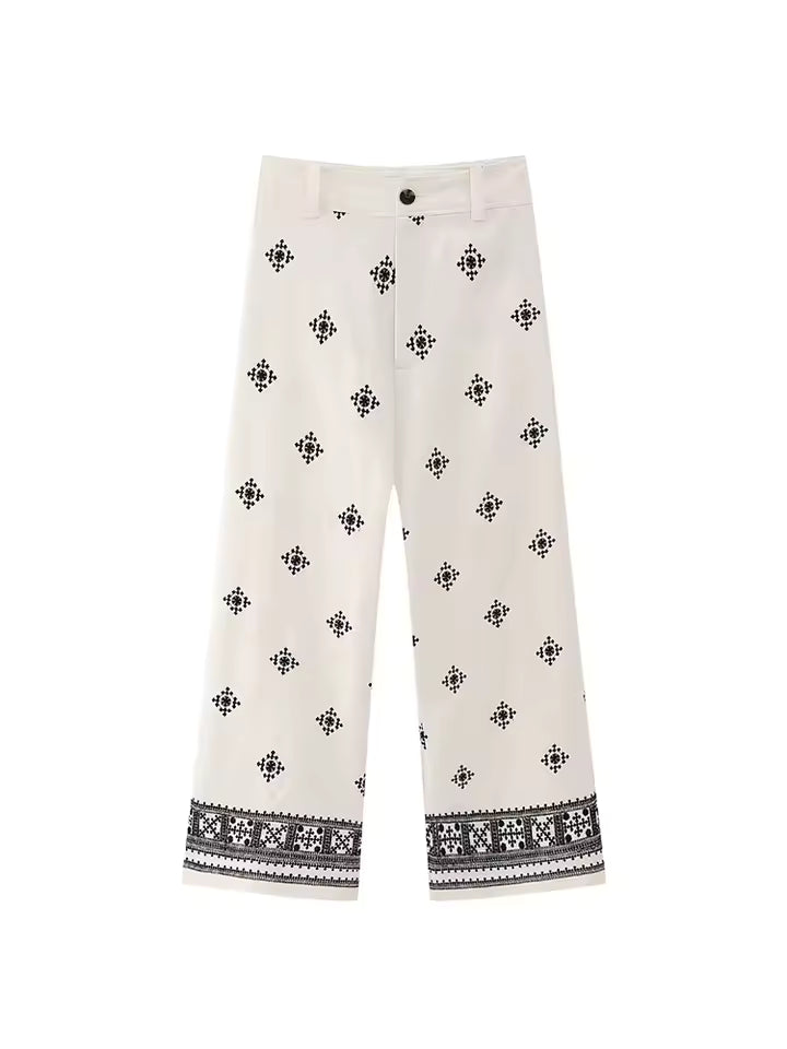 Pantalones de Lino Boho Bordados: Estilo Vintage y Elegancia Relajada