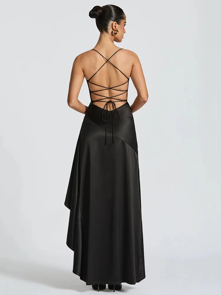 Vestido Asimétrico Efecto Satén con Espalda Descubierta: Elegancia Moderna