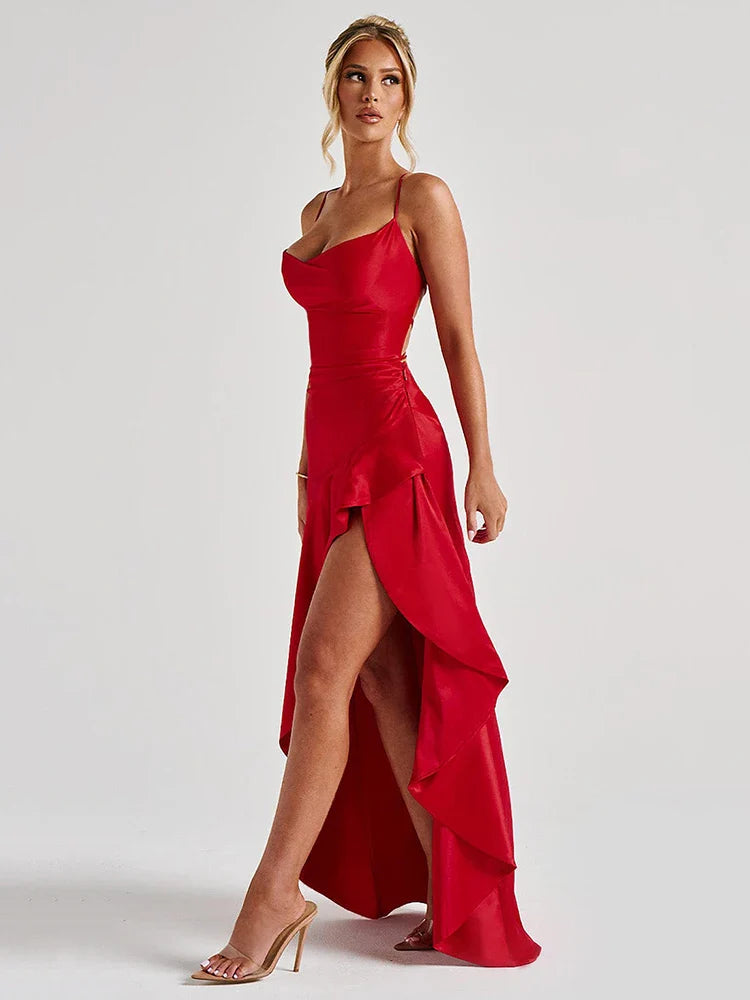 Vestido Asimétrico Efecto Satén con Espalda Descubierta: Elegancia Moderna