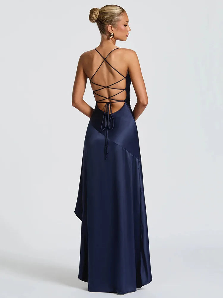 Vestido Asimétrico Efecto Satén con Espalda Descubierta: Elegancia Moderna