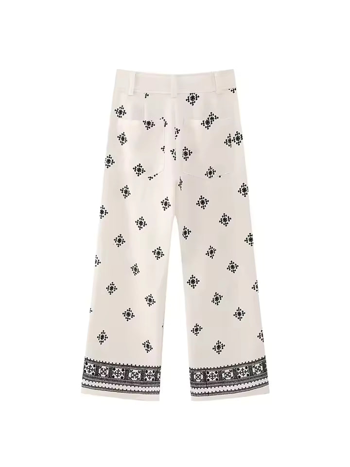 Pantalones de Lino Boho Bordados: Estilo Vintage y Elegancia Relajada