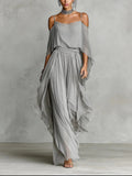 Isabel | Conjunto gris de corte fluido con top de tirantes y pantalones ligeros