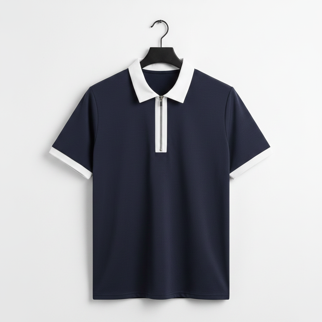 Polo azul marino en percha 1:1