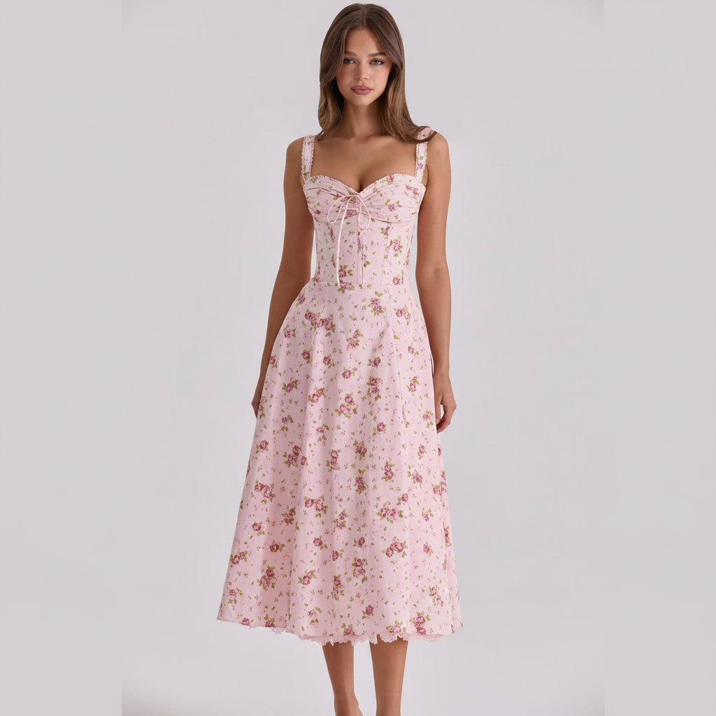 Vestido de Verano Floral con Corsé: Romanticismo y Vuelo de Ensueño