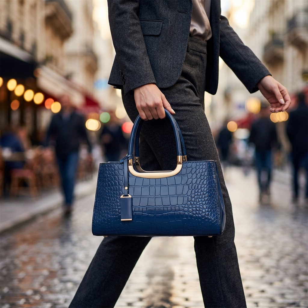 La Vendomia | Bolso tote clásico efecto cocodrilo con doble asa y detalles dorados.